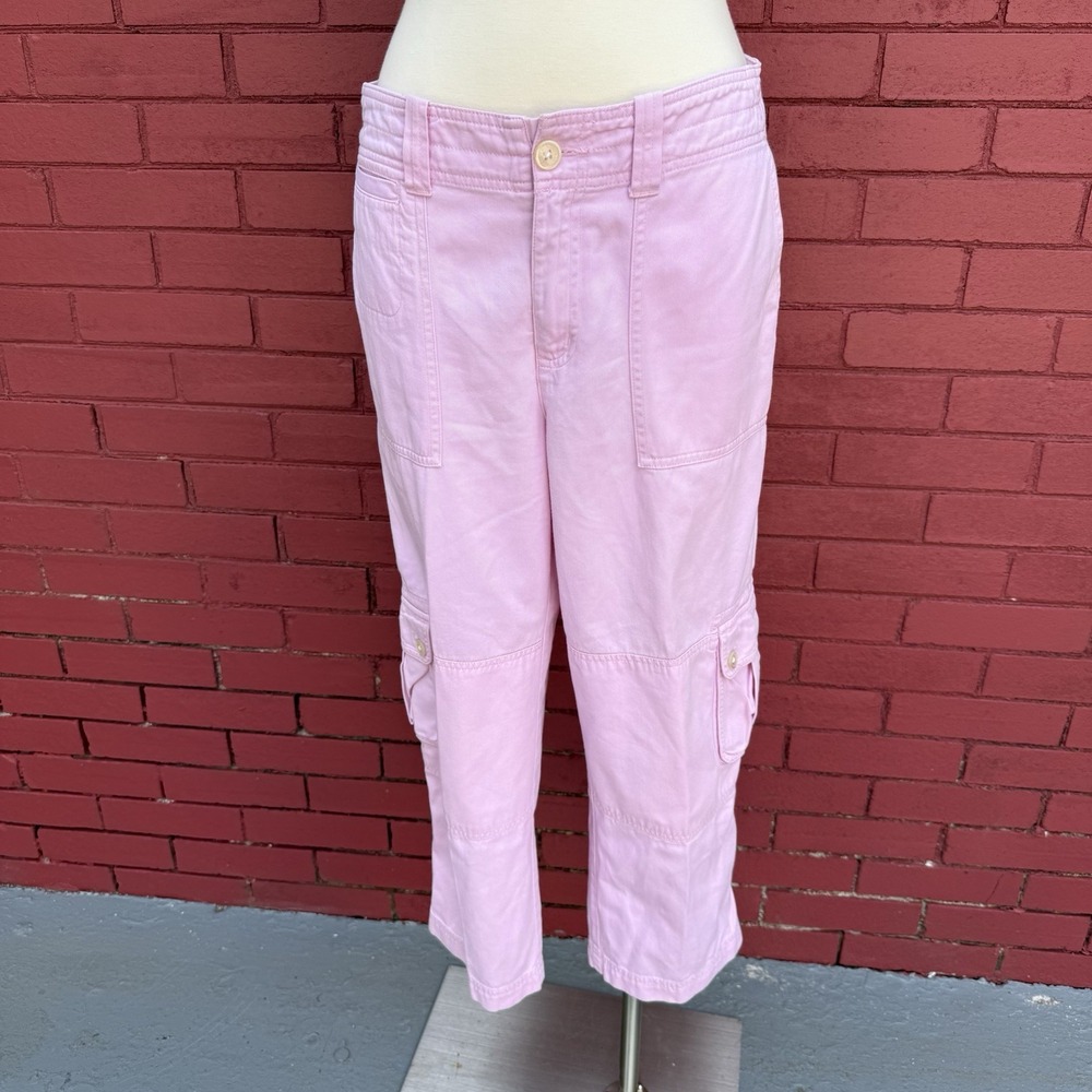 Y2K Lauren Ralph Lauren Pink Cargo Capri Cropped Pants Womens Size 30 Wide Leg
